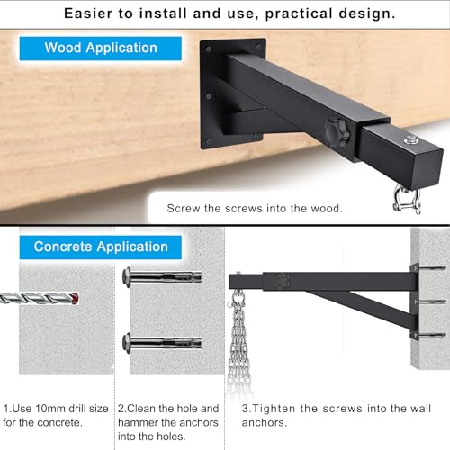 SELEWARE Wall Mount Heavy Bag Hanger Heavy Duty Punching Bag Hanger | 500LB Capacity Adjustable 360° Swivel Heavy Bag Bracket for Home Gym Indoor Outdoor Boxing, Muay Thai and MMA Training - size: B: 17"-25" length (with chain)