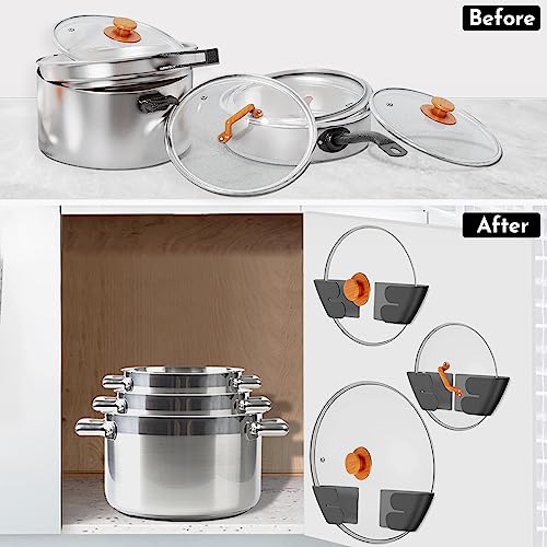 Niceyos Universal Adjustable Pot Lid Organizer for Cabinet - Upgraded Patented Set of 4 Pan Lids Organizers Inside Cabinet Door Wall Mount Pots Top Holder for Kitchen Cupboard, Fits 6" to 14" (Black)