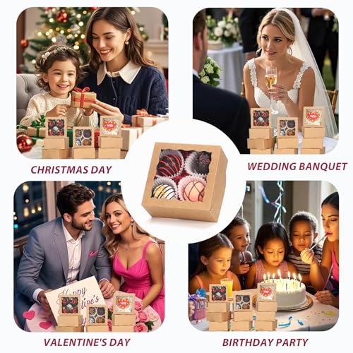 40 Pack Small Bakery Boxes 4x4x2 Inches Cookies Boxes Mini Bundt Cake Boxes Pie Boxes Cinnamon Roll Treat Packing Chocolate Truffle Box Party Wedding Favor - color: Brown