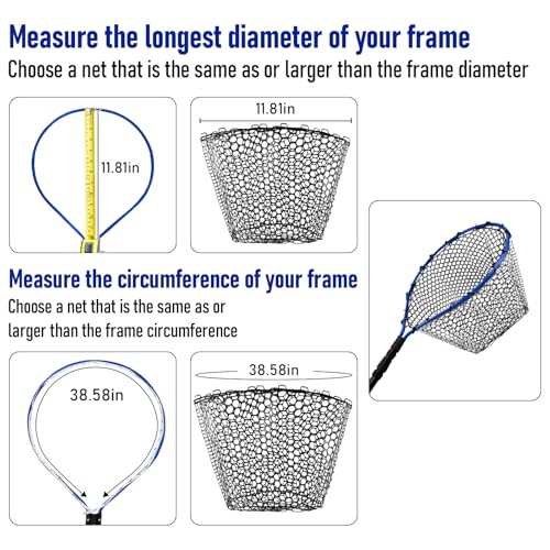 Dr.Fish Fishing Landing Net Replacement Rubber Fishing Net Without Handle Foldable Mesh Netting for Freshwater Saltwater - color: Black, size: G-70.87'' Girth(23.62'' Dia, 13.8*7.9" Depth)