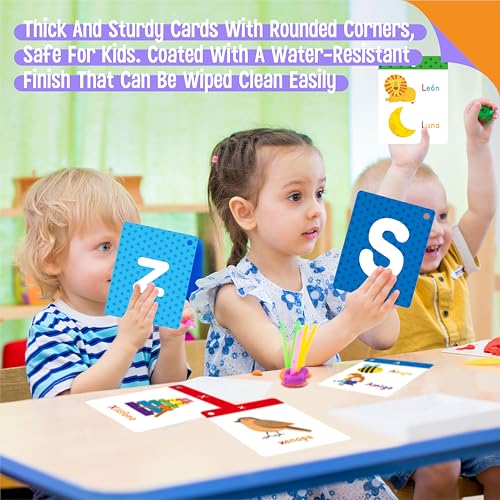 54 Spanish Alphabet Flash Cards, Uppercase & Lowercase Letter Cards, Jumbo Size Letter Sounds Flashcards, Letter Recognition Learning for Kids, Toddlers, Classroom, Preschool, Kindergarten - style: Spanish
