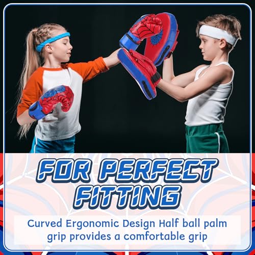 Boxing Gloves and Punching Mitts Set 4oz Gloves Boxing Pads Kids Youth Sparring Gear Training Equipment for Taekwondo Kick Karate Muay Thai MMA Martial Art - style: Red Spider