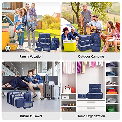 Mossio 9 Set Packing Cubes with Shoe Bag & Electronics Bag - Luggage Organizers Suitcase Travel Accessories - color: Navy Blue