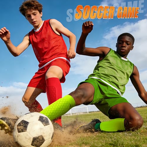 XZQTIVE Soccer Shin Guards Shin Defender for Kids Youth Adult, Ski Shin Guard Calf Compression Sleeve with Honeycomb Shin Pads - color: red, size: Large