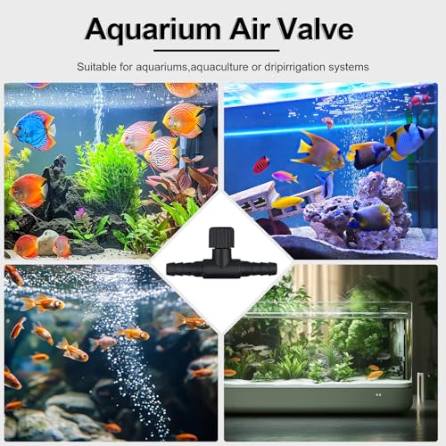 15 Pcs Aquarium Air Control Valves for 3/16-Inch (4mm) Airline Tubing | 3/16" Id, Adjustable, Plastic T Shaped, Single Way Air Flow Regulator, Fish Tank Air Pumps, Aquarium Setups, Black