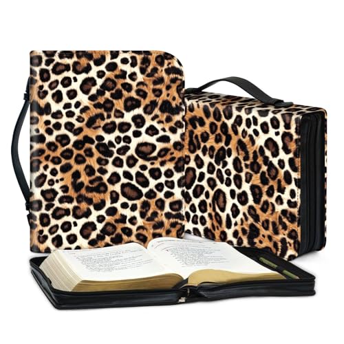 PU Leather Bible Cover with Handle & Pockets, Large Capacity Bible Case, Water-Resistant Scripture Organizer Bag with Bonus Card Holder, Christian Gift for Women & Men, Leopard Print - color: Leopard Print