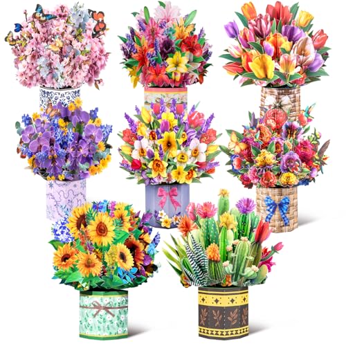Magic Ants 8 Pack 3D Pop Up Flower Bouquet Cards Assortment β Beautiful Spring Floral Greeting Cards with Envelopes and Black Notes βfor Birthday, Mother's Day, Thank You, Get Well - style: Petal Pack 8