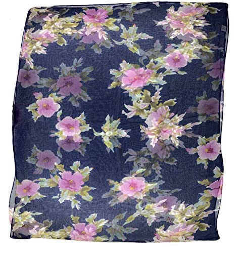 Xyueanlo Scarfs for Women Lightweight Scarves Fashion Print Floral Pattern Scarf Shawls - color: P-navy Blue