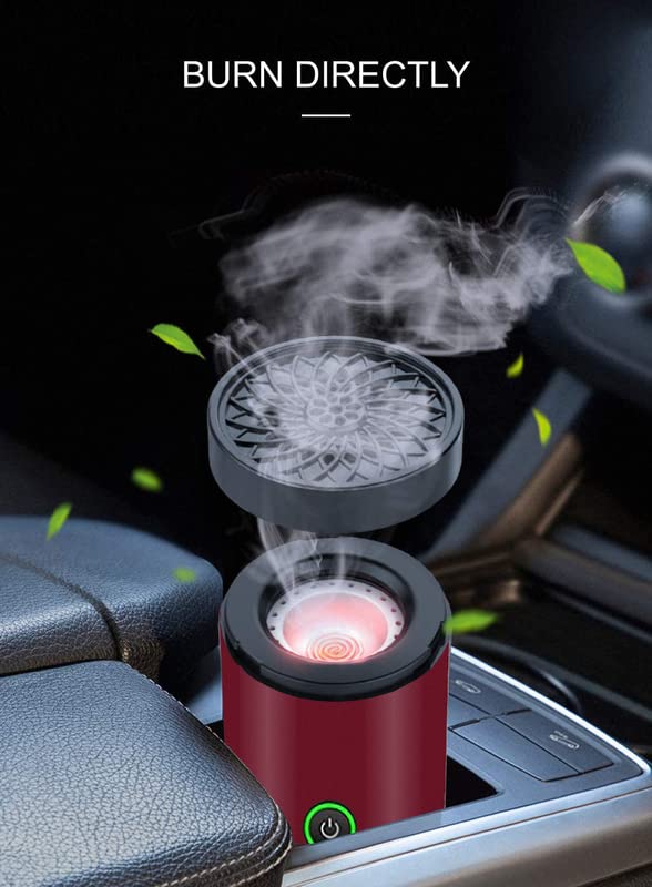 Electric Incense Burner, Car Electric Incense Burner, Portable USB Rechargeable Smart Electronic Incense Burner, bakhoor Burner for Home Use (Red Wine) - color: Red Wine
