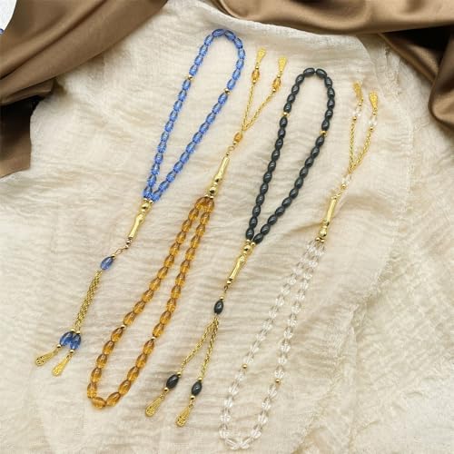 Oval Beads Glass Islamics Prayer Beads Tasbih With Gold Tassels For Daily Devotion And Cultural Event - color: Transparent