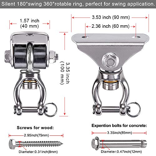 SELEWARE Silent Swing Hanger Heavy Duty Bearing Swing Hooks 1 Pack | 360° Swivel Stainless Steel Ceiling Mount for Porch Swing Hammock Chair Heavy Bag Yoga Silk Suspension Straps Olympic Rings - color: Multi ( 1 Pack 360° Bearing Swing Hanger )