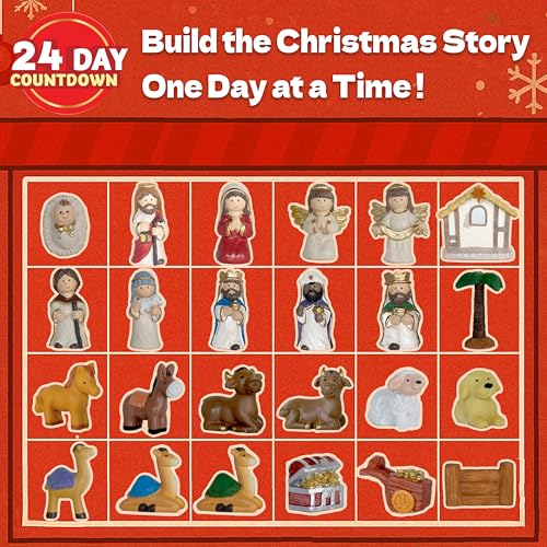 Nativity Advent Calendar 2026 Kids - 24 Days Light-Up Nativity Scene Set with Resin Figures,Toddler Advent Calendar 2026 Girls and Boys,Christmas Countdown Calendar Gifts for Children
