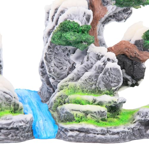 Mountain Waterfall Aquarium Decoration β Natural Rock Cliff with Trees & Stream, Hand-Painted Resin Fish Tank Ornament