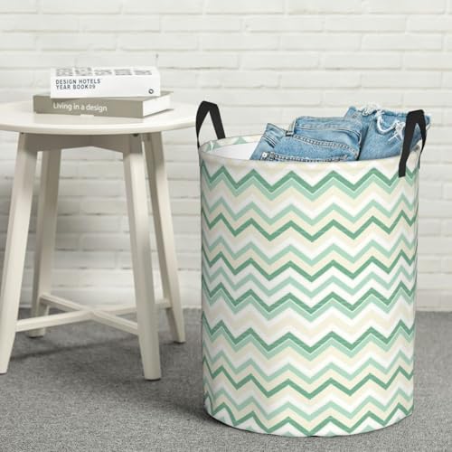 Aqua Blurry Abstract Zig Zag Print Round Waterproof Oxford Cloth Laundry Basket Multi-Purpose Storage Basket Toys Books Clothes Storage Basket - color: Black 10
