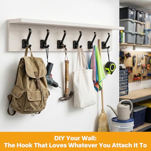 Coat Hooks Wall Mount Heavy Duty - Metal Towel Hooks With Concealed Screw Design Matte Black Wall Hooks for Hanging Towel, Key, Robe, Scarf, Garage Entryway Closet Mudroom Bathroom (8, Black)