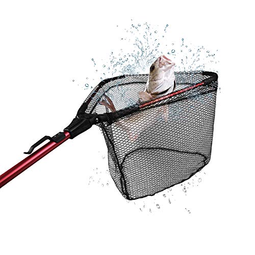 YVLEEN Folding Fishing Net - Foldable Fish Landing Net Robust Aluminum Telescopic Pole Handle and Nylon Mesh 16inch Hoop Size - color: D:16”/40cm Hoop Size (Telescopic Handle) Red