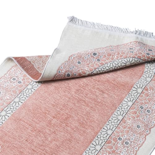 Premium Velvet Islamic Prayer Rug – Classic Mihrab Design | Soft, Elegant & Travel-Friendly (Peach) - color: Peach