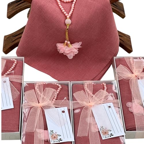 SAIKA 4 PCS Muslim Women Soft Premium Hijab, Scarves Shawl, Long Scarf Wrap, Scarves with Gift package, Islamic gift for her - color: Rose