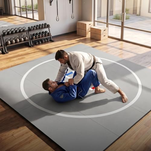10' x 10' Wrestling Mat (118" x 118" x 1.18") Roll-Up Jiu Jitsu Mat for Home Gym, BJJ, MMA, Grappling, Judo & Martial Arts Training, Durable Non-Slip Folding Exercise Mat - color: Gray