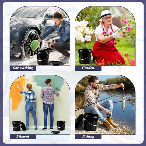 Mumufy 10 Pcs 3.5 Gallon Round Food Grade Bucket with Lid Plastic Buckets Pail with Handle Lid Heavy Duty Buckets for Storing Dry Food Charcoal Camping Fishing(Black) - color: Black, style: Round