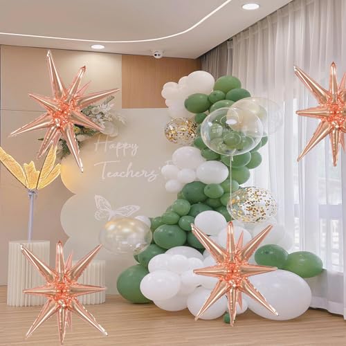 6 Pcs Rose Gold Star Foil Balloons One-Piece 14-Pointed Star Balloon 4D Cone Mylar 22inch Christmas Birthday Wedding Fireworks Shape Party Supplies (Rose Gold) - color: Rose Gold