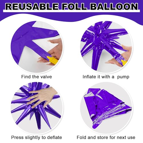 9Pcs Purple and Gold Star Balloons, Large Spike Foil Balloons Party Decor - color: Gold + Dark Purple