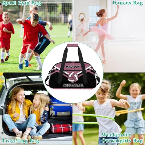 Custom Name Sports Volleyball Bag, Gym Bag Sports Travel Duffle Bag Tote Carry On Weekend Sports Travel Bag, Water Pink Glittering with Black - color: Pink Black