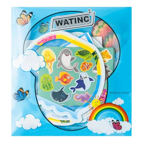 WATINC Ocean Animals Aquarium Scene DIY Fish Tank Craft Kit - Art Supplies with Glitter Sequins for Kids School Classroom (12Pcs)