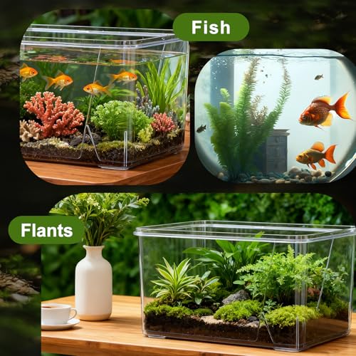 1.5 Gallon Plastic Fish Tank Large Bowl Shatterproof with Crystal Clear Clarity for Terrarium, Flower Vase Centerpiece Gift for Fish Lovers (Square) - size: 1.5 Gallon, style: Square