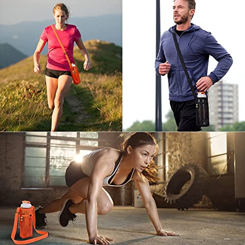 Tainehs Water Bottle Holder Carrier with Adjustable Shoulder Strap - Beach & Sports Bottle Bag for Hiking, Gym, Camping, Walking, Travel - color: Orange/Rose Pink