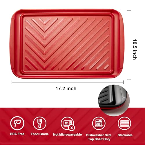 LEHAHA Grilling Prep Trays, Melamine BBQ Prep and Serving Platters and Tray for Outdoor Entertaining, Large Food Serving Trays, Set of 2, 17.2" x 10.5",Great for Grilling Lovers,Black and Red - color: Black and Red