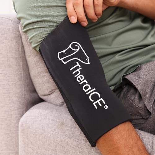TheraICE Elbow Ice Pack Wrap Compression Sleeve for Injuries Reusable Gel Arm Cold Packs | Tennis Elbow Golfers & Cubital Tunnel, Tendinitis Pain Relief | Plus Shin Splints, Calf Strain | Women & Men - color: Black, size: Large/X-Large