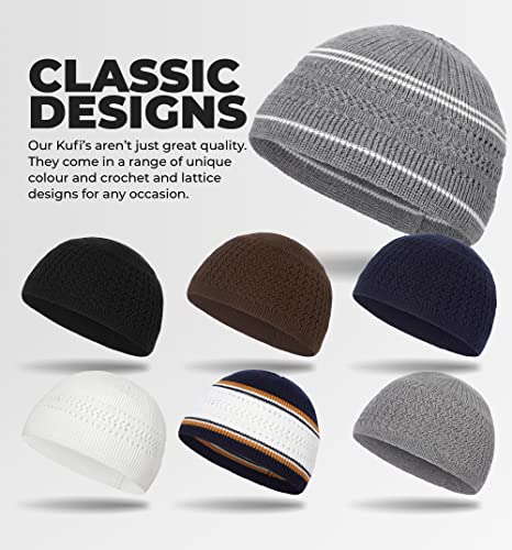 Tough Headwear Kufi Hat - Kufi Hats for Men Muslim, Turkish Kufi Cap - color: Grey White