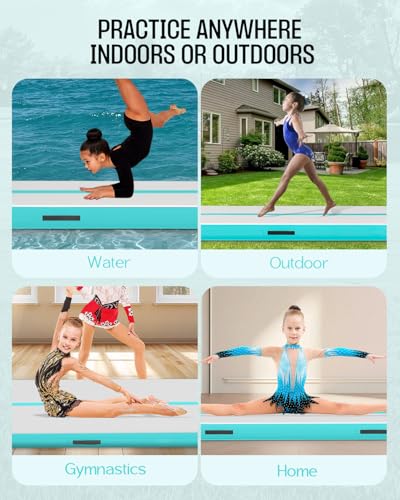 Inflatable Gymnastics Mat 10ft/ 13ft/ 16ft, 4 inches Thickness Gymnastic Mats with Electric Pump and Carry Bag for Kids Home Use Outdoor Training Yoga Cheerleading Gym Studio Backyard Park