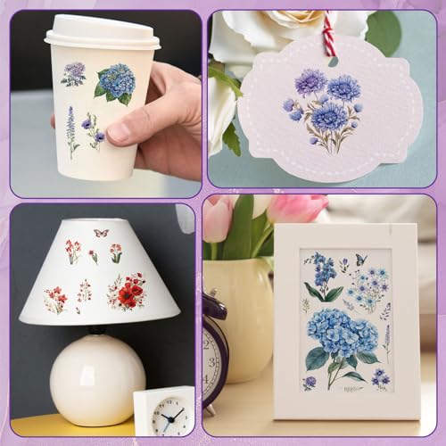 WANDIC 10 Sheets Rub On Transfer Sticker, Mixed Flower Stickers for DIY Scrapbooking Photo Albums Furniture,11.8 * 3.9in - color: Sunflower