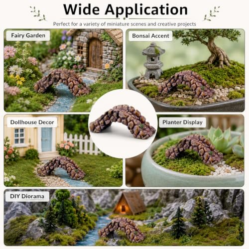 Miniature Resin Bridge, 6.6 x 2.5 cm, Dollhouse Decor, Garden Decoration Resin Craft Mini Bridge Outdoors Artificial Bridge Set Arch Plank Bridge Rockery Bonsai House Garden Decor