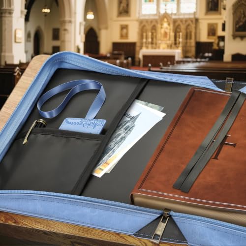 FINPAC Large Classic Bible Cover Vegan Leather Carrying Book Case Church Bag Bible Protective with Handle, Gift for Men, Women, Father, Mother, Light Blue - color: Light Blue
