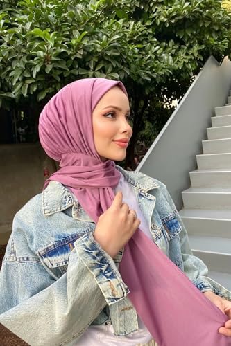 Instant Hijab Scarf for Women – Soft, No-Iron, No-Pins, Ready-to-Wear Hijab – Stretchy & Lightweight Polyester Fabric - color: C6 Pink