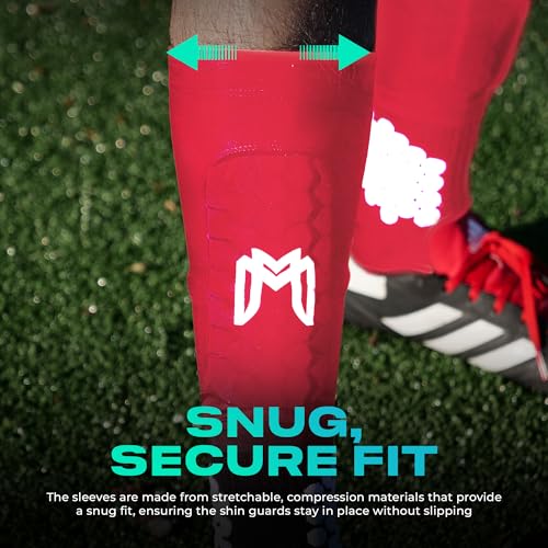 MediCaptain Mini Shin Guards Soccer – Built in Shin Pad Sleeves for Mens, Women, Teens - Small Shin Guards - Lightweight, Breathable Shin Defender Leg Protection - color: Red, size: Maxi (5.5 x 2.8 in)