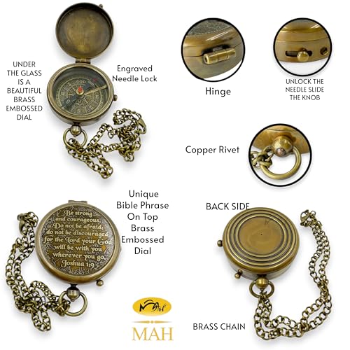 Bible Verse Brass Compass – “Be Strong and Courageous” (Joshua 1:9) | Christian Gift for Graduation, Baptism, Confirmation – Religious Keepsake for Boys, Girls, Teens, Men, Pastors & Church Events - style: Be Strong – Edition 1