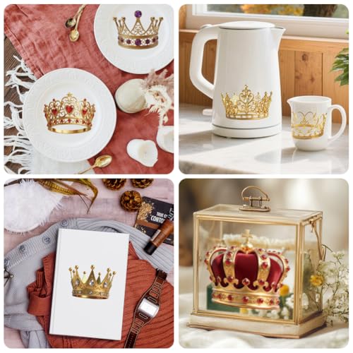 Peacoblue Crowns Rub On Transfers for Craft, Transfer Sticker | 18 Sheets UV DTF Transfers, Waterproof Rub On Decals for Wood, Glass, Furniture, Tumblers & Home Decor Crafts - style: Crowns