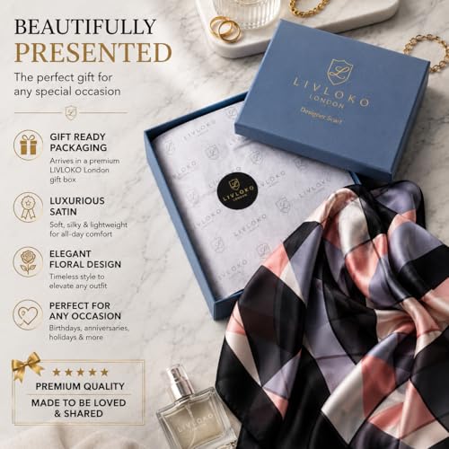LONDON Women’s Satin Silky Scarf Gift Box Large Lightweight Silky Smooth Shawl Wrap for Hair, Head, Neck or Hijab - color: Pink Black – Box