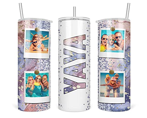Yaya Tumbler With Pictures Personalized Skinny Tumbler - Gift For Yaya - Photo Tumbler Gift For Mother Grandmother - Yaya Gifts From Kids Grandkids - Mothers Day Gift - Custom Yaya Travel Mug
