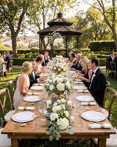 Nervure 350PCS Gold Plastic Dinnerware - White and Gold Disposable Plates for 50 Guests - 100 White Disposable Plates, 150 Plastic Silverware, 50 Cups, 50 Napkins for Wedding & Party & Graduation - color: Gold, style: 350Pcs(50Guests)