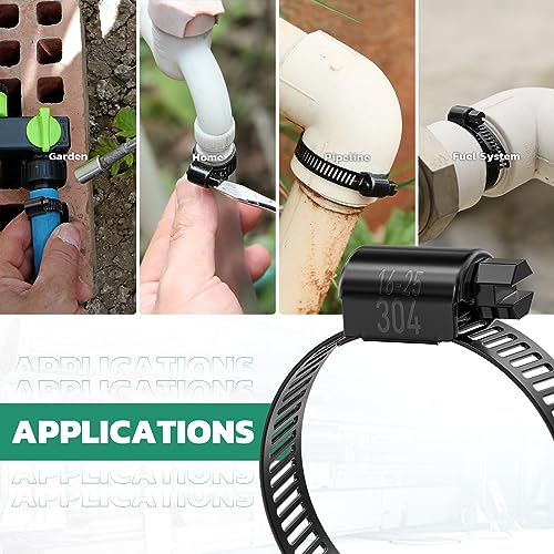 OURU Black Hose Clamp-175PCS Stainless Steel Hose Clamps Assortment Adjustable 1/4"-2"(6-51mm) Worm Gear Hose Clamp,Heavy Duty Small Hose Clamps for Automotive,Pipe,Radiator Plumbing,Fuel Line | 304 Stainless Steel, Rust Resistant, Worm Gear Small Hose Cl
