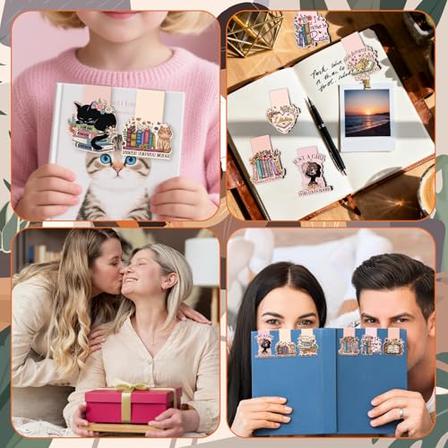 Wxiben Book Lovers 자석 책갈피 - 9피스 재미있는 독서 책갈피 자석 레트로 북시 플로럴 북 마크 마그네틱 북 마크 페이지 마커 클립 선물 여성 남성 책 애호가 학생 교사 - style: 도서 애호가
