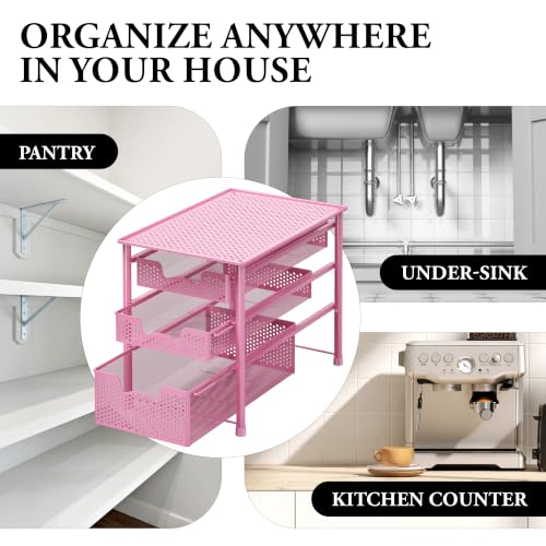 Simple Houseware Stackable 3 Tier Sliding Basket Organizer Drawer, Pink - color: Pink, size: 3-Tier