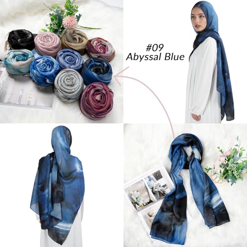Printed Hijab for Women Printing Hijab Scarf for Women Muslim Islamic Prayer Clothes 1pc Muslim Women's Khimar - color: Abyssal Blue