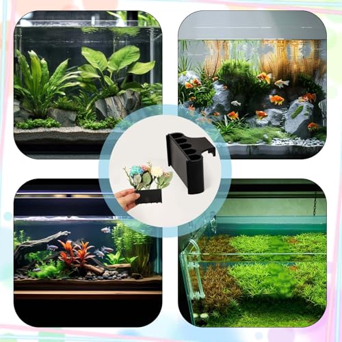 Hanging Aquarium Plant Holder, 5 Holes Plastic Aquatic Plant Cups, Fish Tank Plants Holder with Long Hook, Plants Basket for Aquarium Decoration on Top of Tank