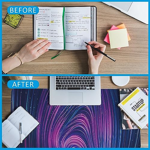 Futuristic Neon Swirl Lines Large Gaming Mouse Pad,Waterproof Desk Mat for Desktop,Non-Slip Rubber Base Mousepad with Stitched Edges for Laptop Office and Home 35.4X15.7 Inch - color: Futuristic Neon Swirl Lines